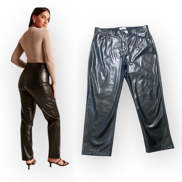 Abercrombie & Fitch Vegan Leather Pants Women 20/35 Ultra High Rise 90s Straight - Picture 1 of 7